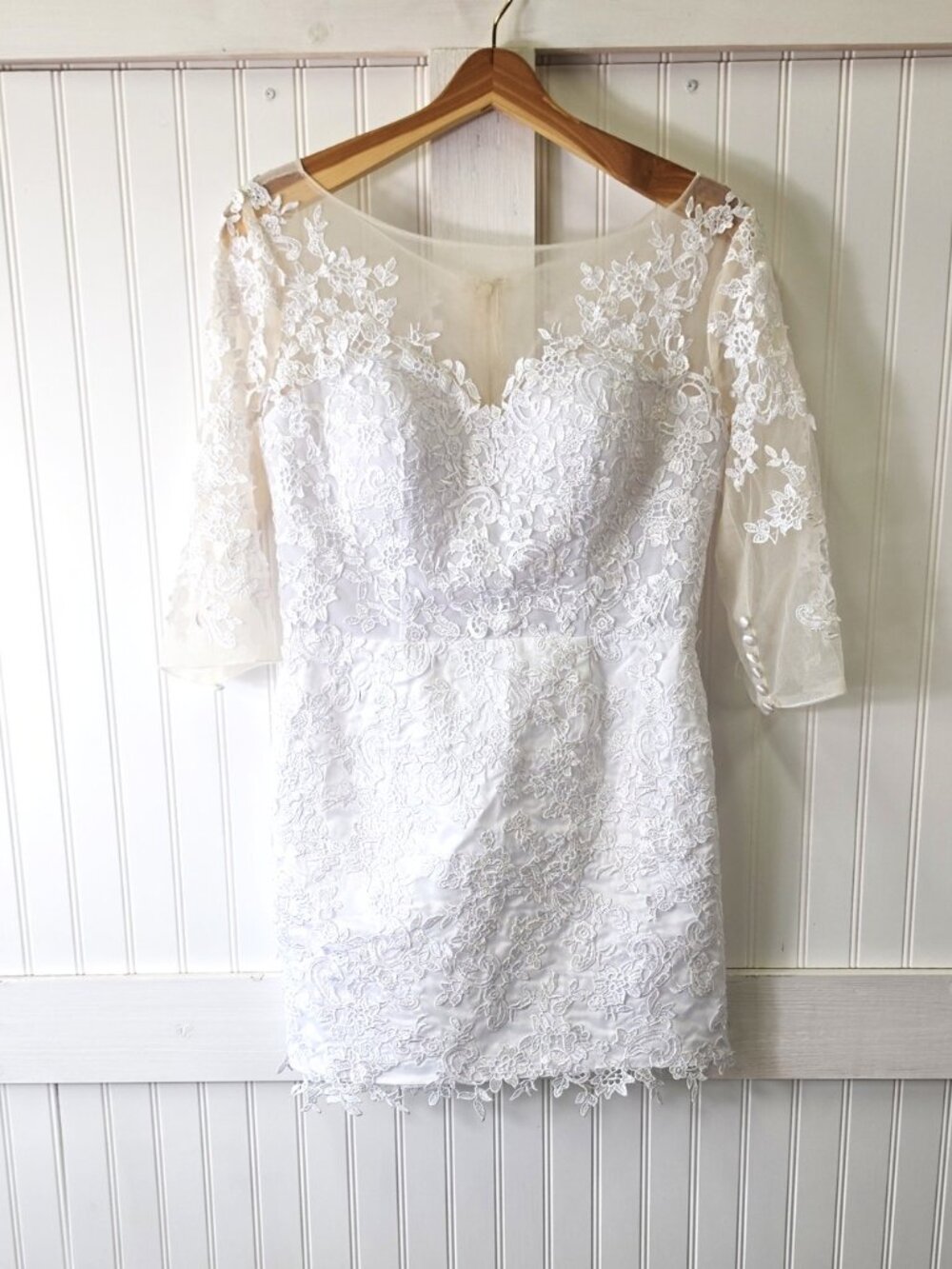 New Elegant White Lace Sweetheart Embroidered Illusion Mini Dress Size 12
